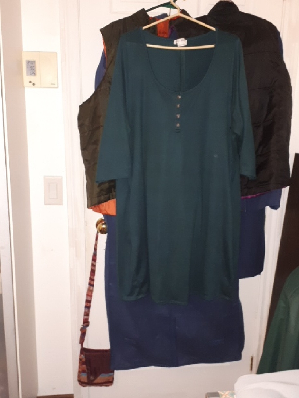 Scoop-Neck Teal Midi Dress with Button Placket